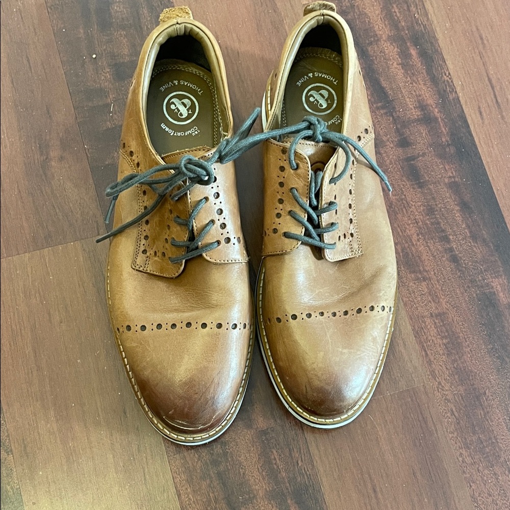 Thomas &Vine Men's Tan Leather Brogue Shoes 8.5
